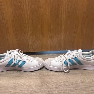 adidas White Sneakers with Light Blue Three Stripes